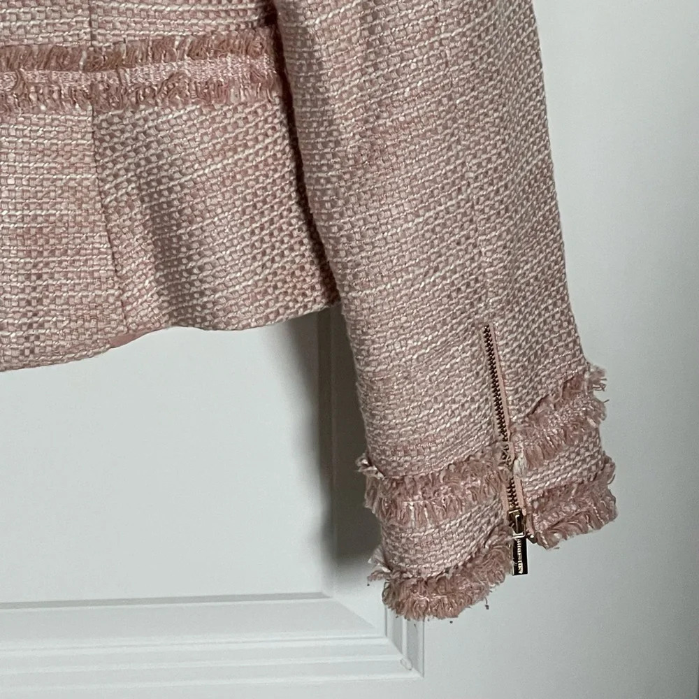 New! Karl Lagerfeld Paris Tweed Fringe Jacket pink nwt 29610 - Picture 13 of 16